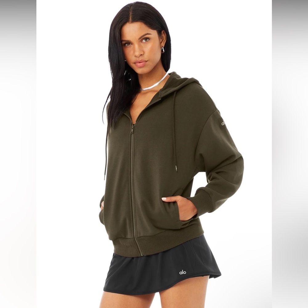 Alo yoga full zip hype hoodie in dark olive